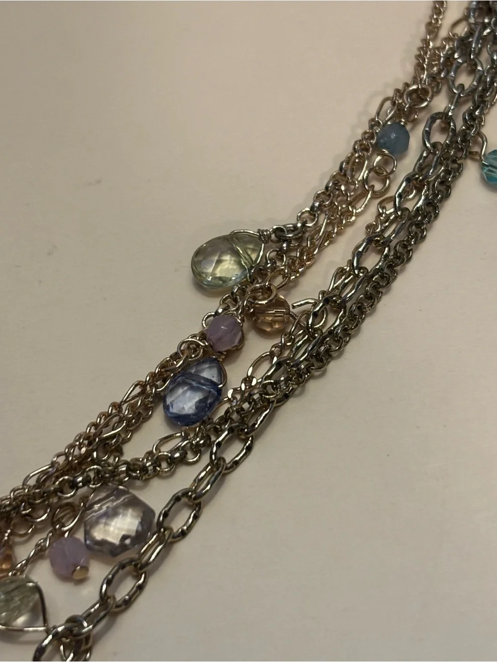 Talbots Multi-Strand Gold Necklace with Multi Colored Teardrop Crystal Beads